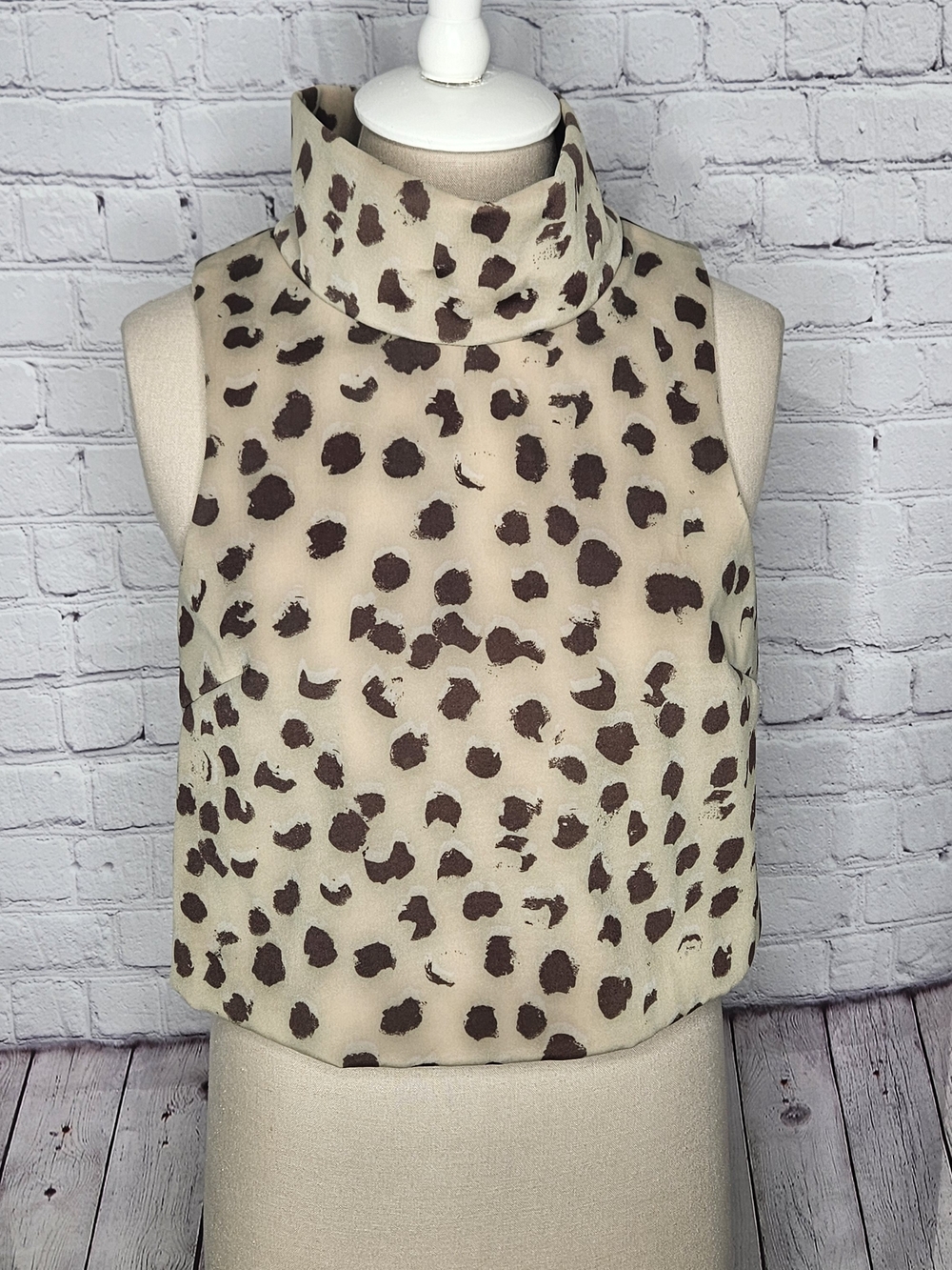 C/MEO Collective Beige Sleeveless Leopard Print Turtleneck Top Vest